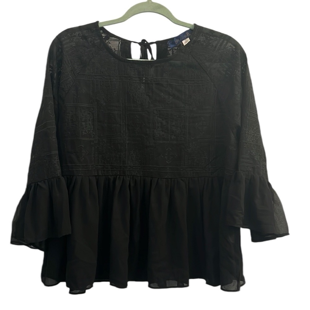 Francesca’s Blue Rain Ruffled Embroidered Tie Back Top Size Medium